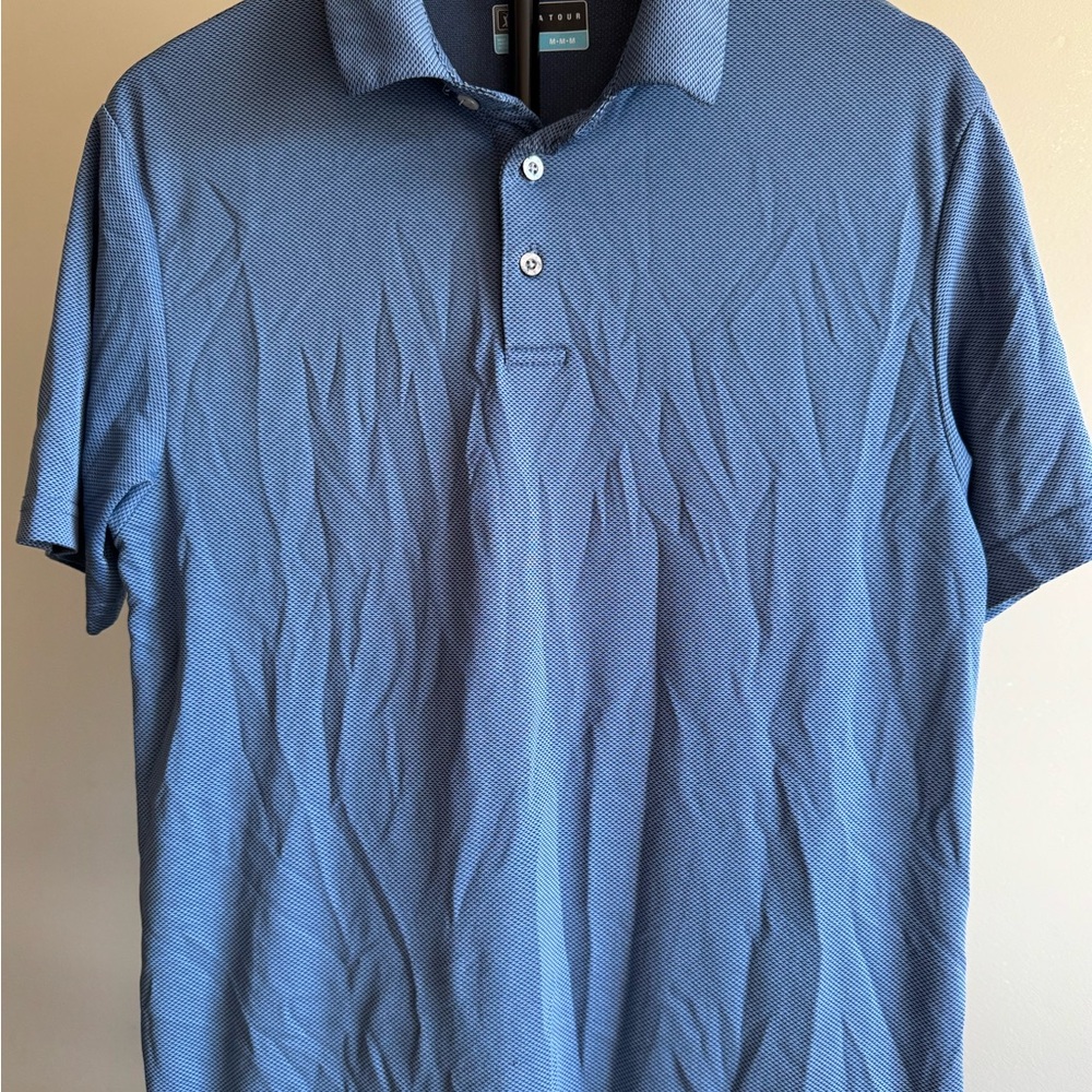 PGA Tour Men's Blue Triangle Diamond Pattern Polo Shirt